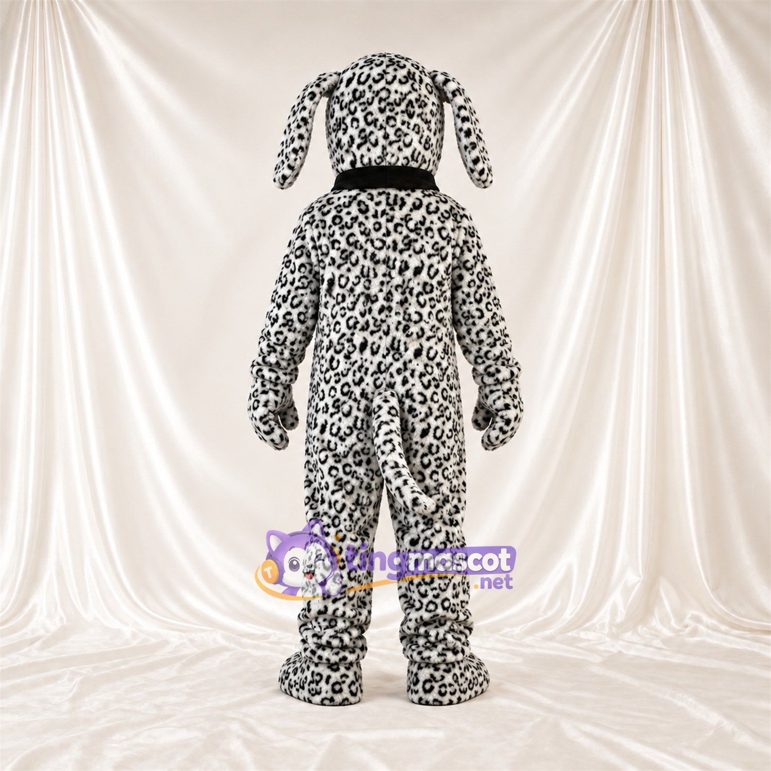 Black and White Dalmatian Mascot Costume - Black Collar and Dense Small Spots Black and White Dalmatian Mascot Costume - Black Collar and Dense Small Spots