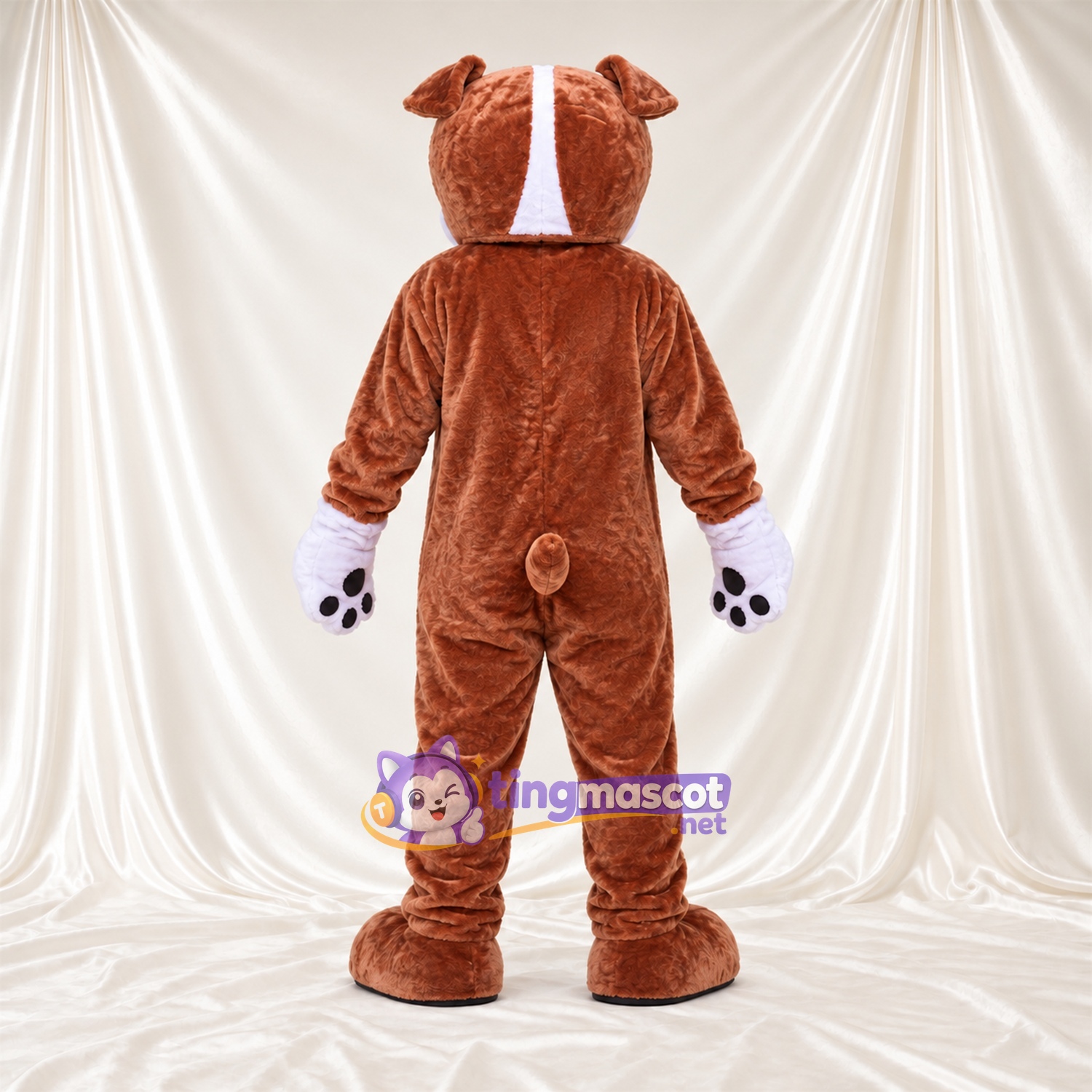 Maskottchenkostüm Hund – braun / weiß – Bauch (weiß); Pfotenballen (schwarz) Maskottchenkostüm Hund – braun / weiß – Bauch (weiß); Pfotenballen (schwarz)