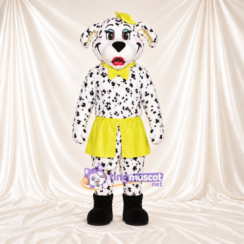Costume de mascotte Dalmatien – noir / blanc – Jupe (jaune); Nœud Costume de mascotte Dalmatien – noir / blanc – Jupe (jaune); Nœud