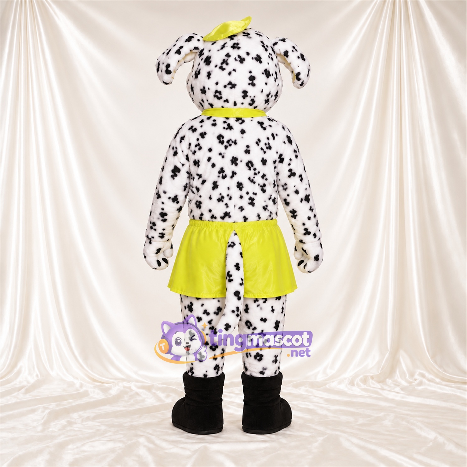 Costume de mascotte Dalmatien – noir / blanc – Jupe (jaune); Nœud