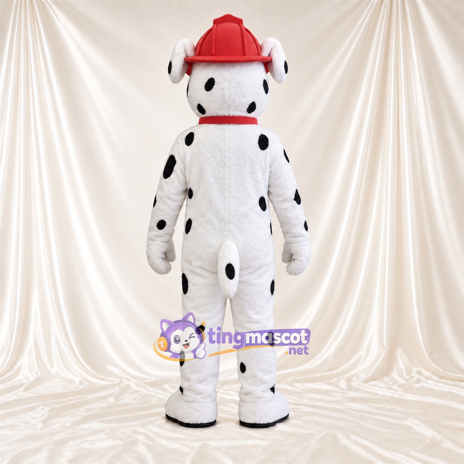 Costume de mascotte Dalmatien – noir / blanc – Casque; Col (rouge) Costume de mascotte Dalmatien – noir / blanc – Casque; Col (rouge)