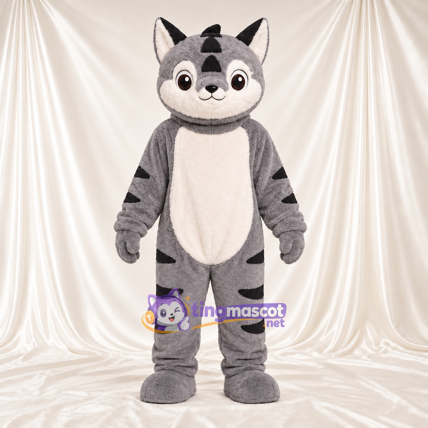 Costume de mascotte Chat – gris – Rayures (noir) Costume de mascotte Chat – gris – Rayures (noir)