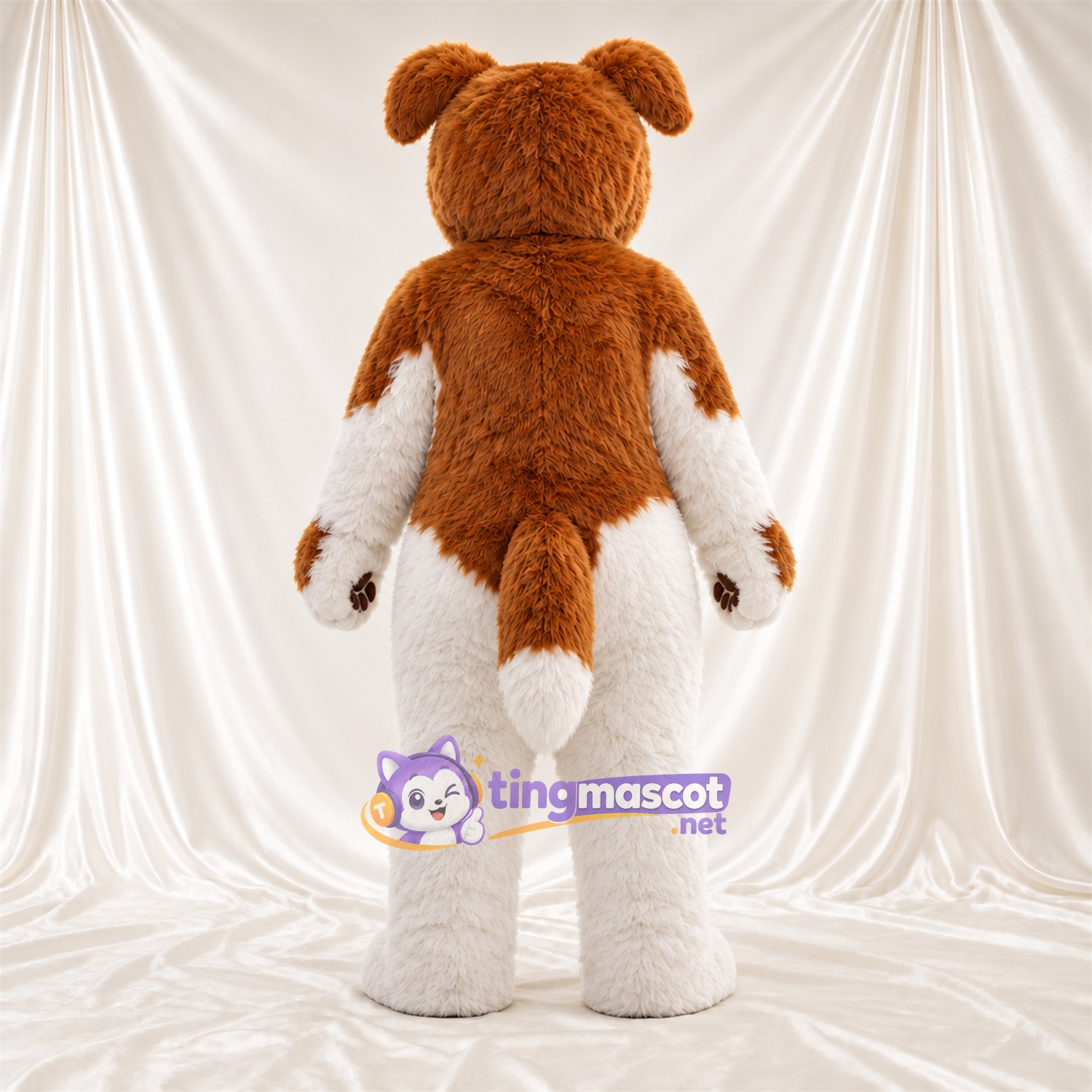 Costume de mascotte Chien – marron / blanc – Coussinets (marron); Bas des jambes (blanc) Costume de mascotte Chien – marron / blanc – Coussinets (marron); Bas des jambes (blanc)