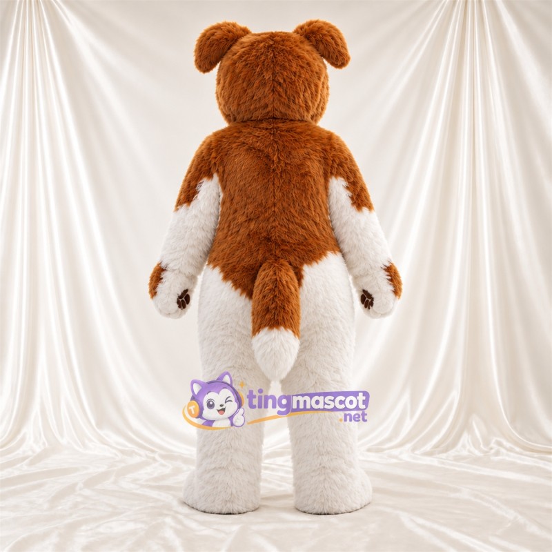 Costume de mascotte Chien – marron / blanc – Coussinets (marron); Bas des jambes (blanc) Costume de mascotte Chien – marron / blanc – Coussinets (marron); Bas des jambes (blanc)