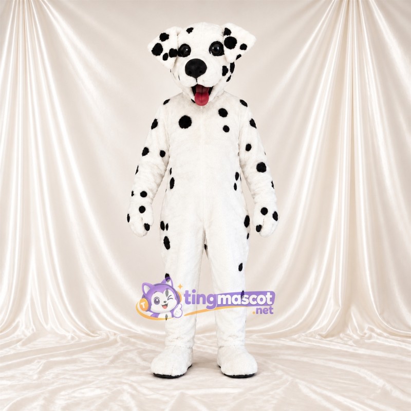 Black and White Dalmatian Mascot Costume - Pink Tongue and Sparse Black Spots Black and White Dalmatian Mascot Costume - Pink Tongue and Sparse Black Spots