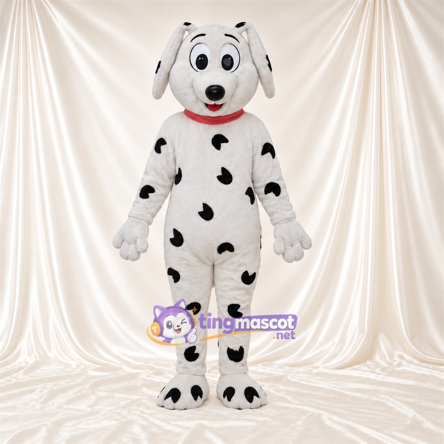 Black and White Dalmatian Mascot Costume - White Gloves and Red Collar Black and White Dalmatian Mascot Costume - White Gloves and Red Collar