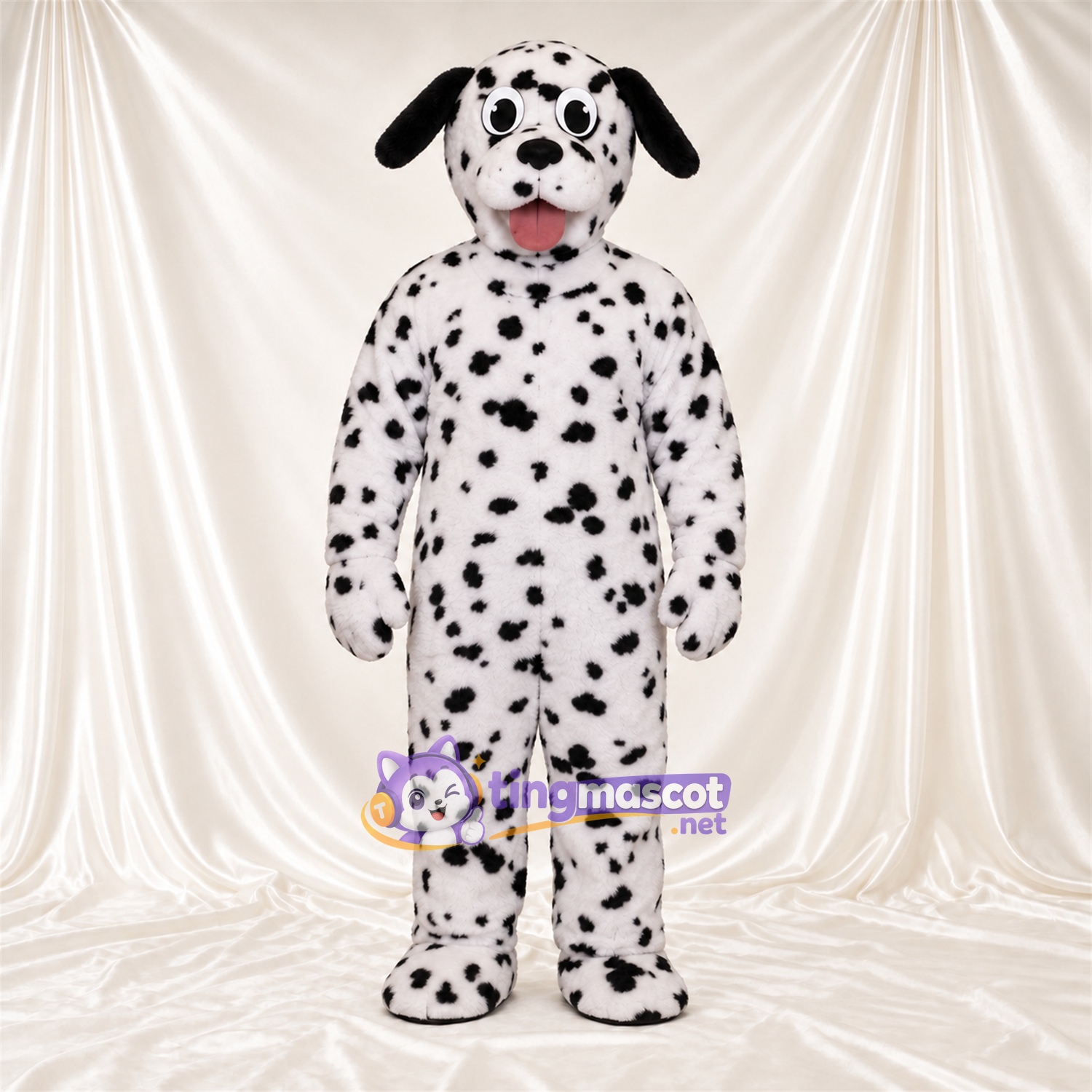Maskottchenkostüm Dalmatiner – schwarz / weiß – Schlappohren (schwarz); Zunge (rosa) Maskottchenkostüm Dalmatiner – schwarz / weiß – Schlappohren (schwarz); Zunge (rosa)