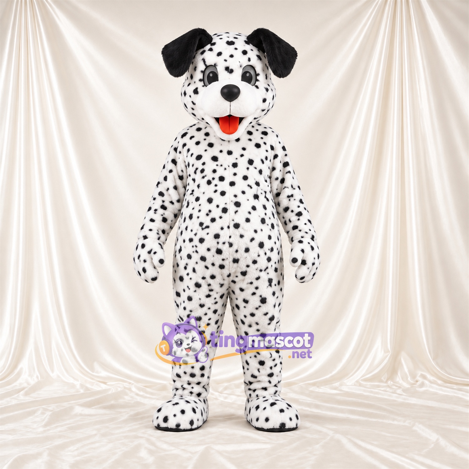 Black and White Dalmatian Mascot Costume - Red Tongue and Dense Small Spots Black and White Dalmatian Mascot Costume - Red Tongue and Dense Small Spots