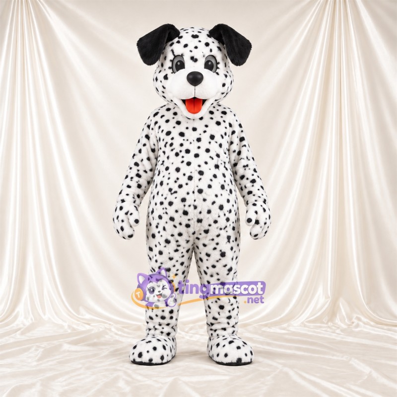 Black and White Dalmatian Mascot Costume - Red Tongue and Dense Small Spots Black and White Dalmatian Mascot Costume - Red Tongue and Dense Small Spots