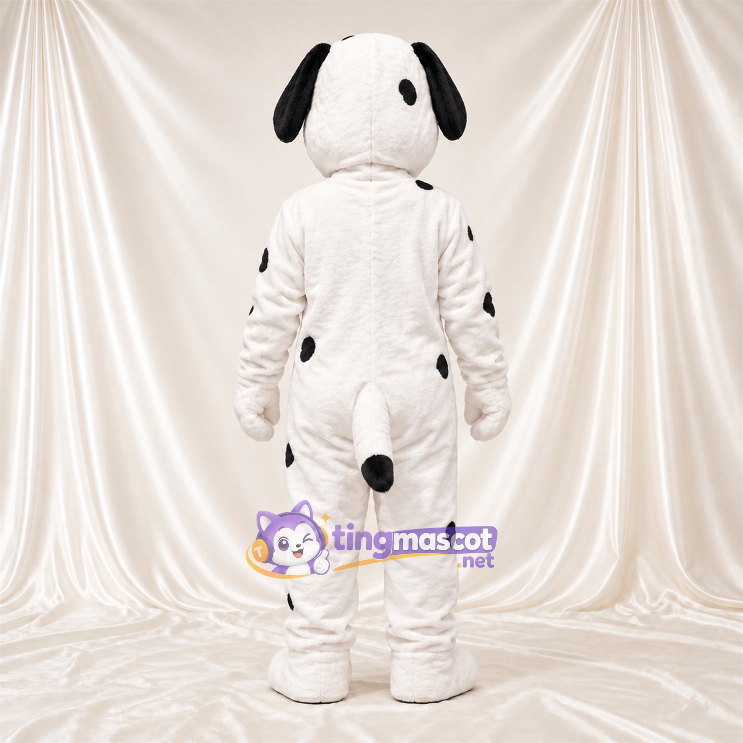 Black and White Dalmatian Mascot Costume - Gray Bow Tie and Sparse Black Spots Black and White Dalmatian Mascot Costume - Gray Bow Tie and Sparse Black Spots