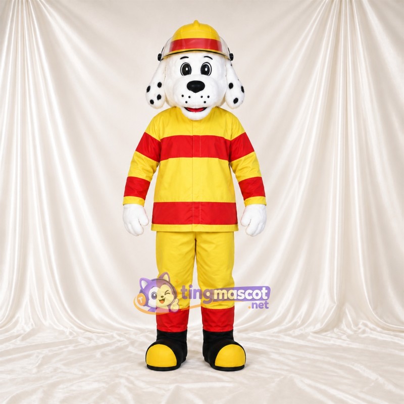 Black and White Dalmatian Mascot Costume - Yellow and Red Firefighter Uniform Black and White Dalmatian Mascot Costume - Yellow and Red Firefighter Uniform