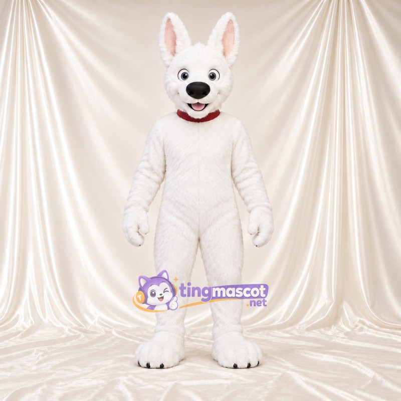 Costume de mascotte Husky – blanc – Griffes (noir); Col (rouge) Costume de mascotte Husky – blanc – Griffes (noir); Col (rouge)