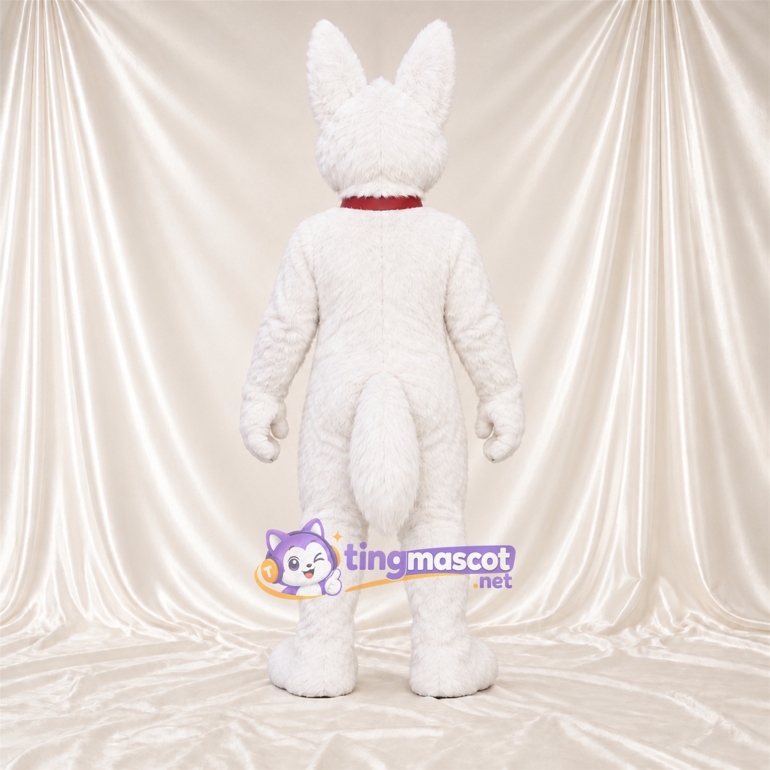 Costume de mascotte Husky – blanc – Griffes (noir); Col (rouge) Costume de mascotte Husky – blanc – Griffes (noir); Col (rouge)