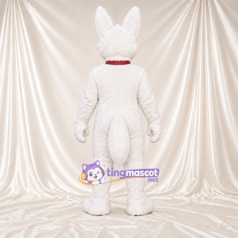 Costume de mascotte Husky – blanc – Griffes (noir); Col (rouge) Costume de mascotte Husky – blanc – Griffes (noir); Col (rouge)