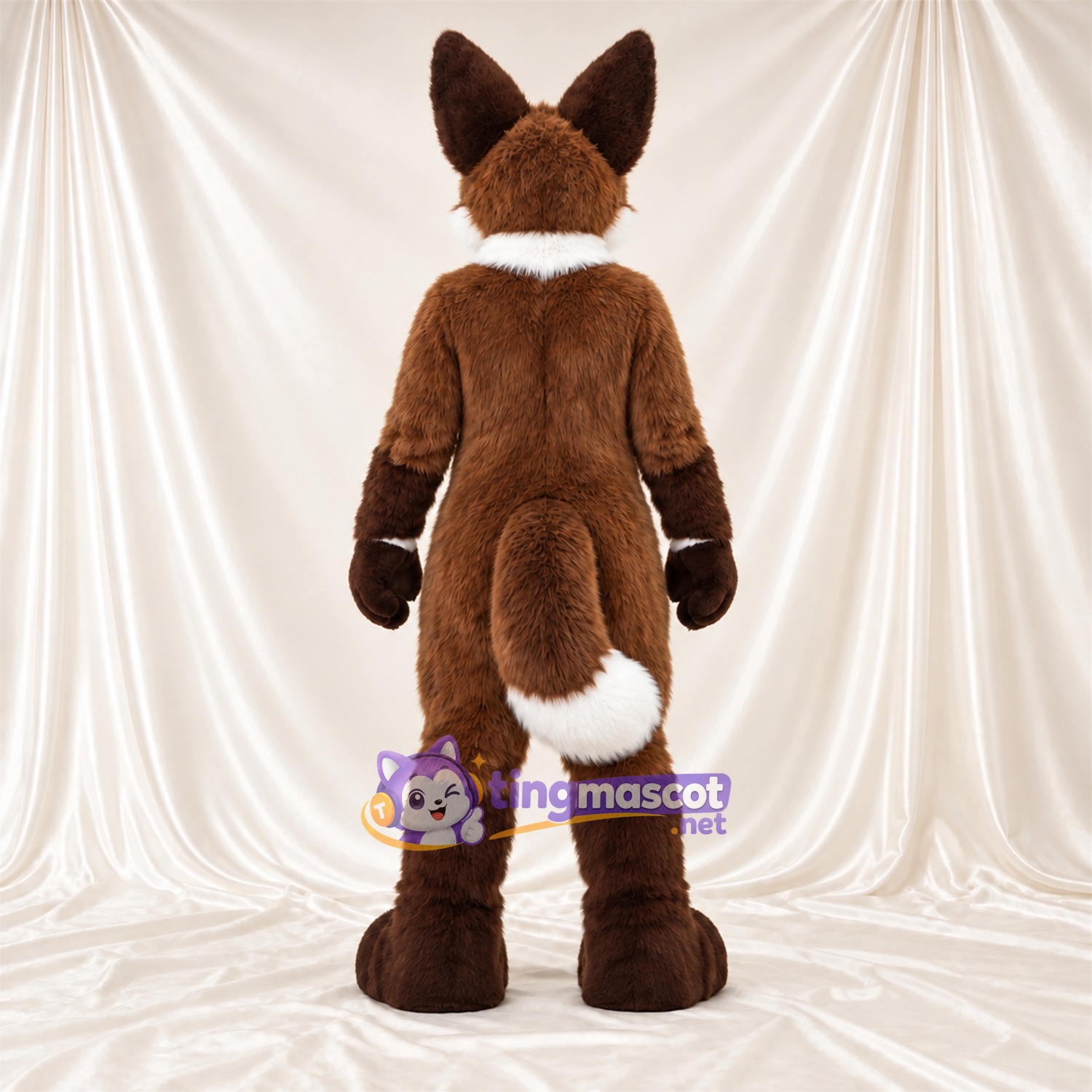 Maskottchenkostüm Fuchs – braun / weiß – Bauch (weiß); Augen (grün)