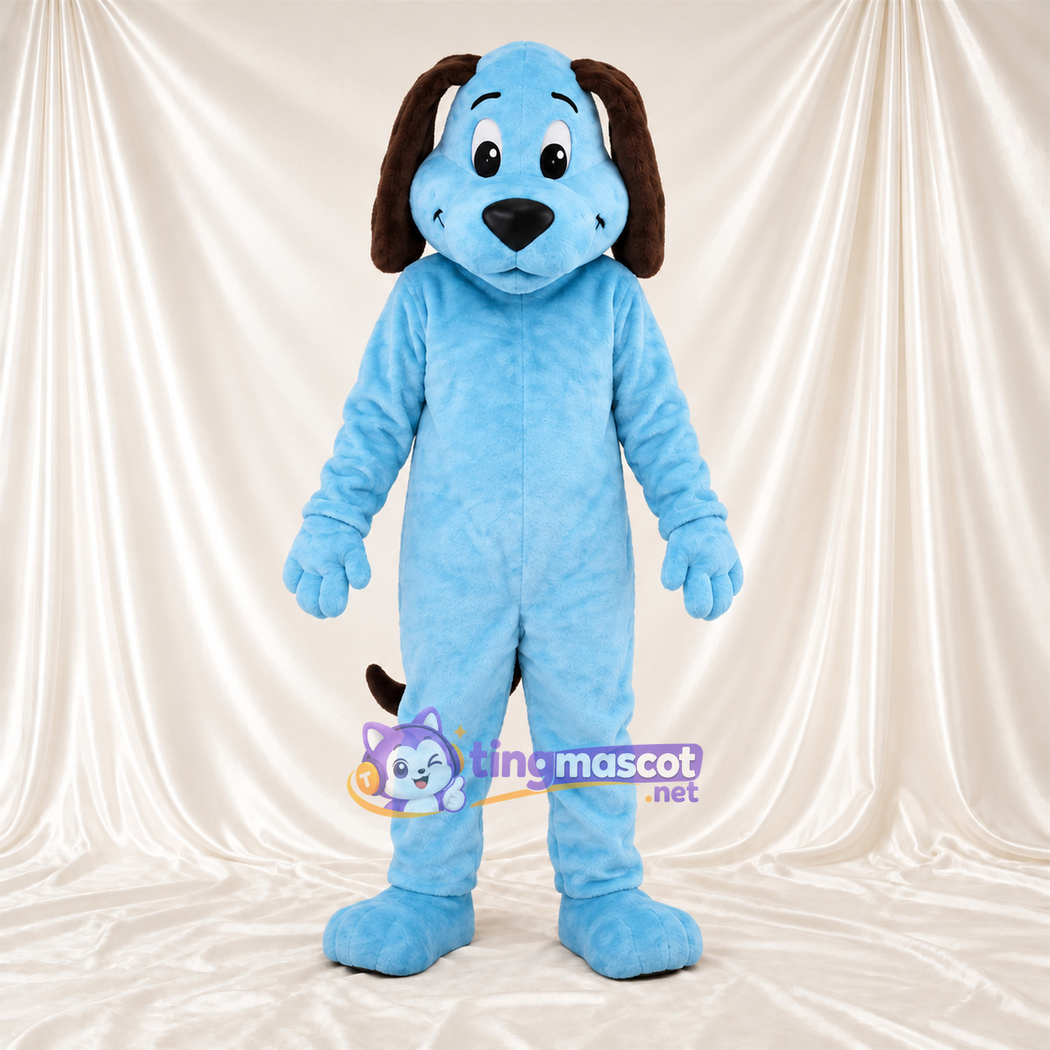 Costume de mascotte Chien – bleu – Oreilles tombantes (marron); Nez (noir) Costume de mascotte Chien – bleu – Oreilles tombantes (marron); Nez (noir)