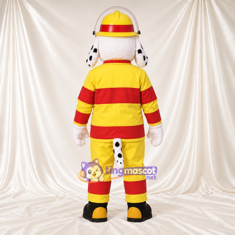 Black and White Dalmatian Mascot Costume - Yellow and Red Firefighter Outfit Black and White Dalmatian Mascot Costume - Yellow and Red Firefighter Outfit