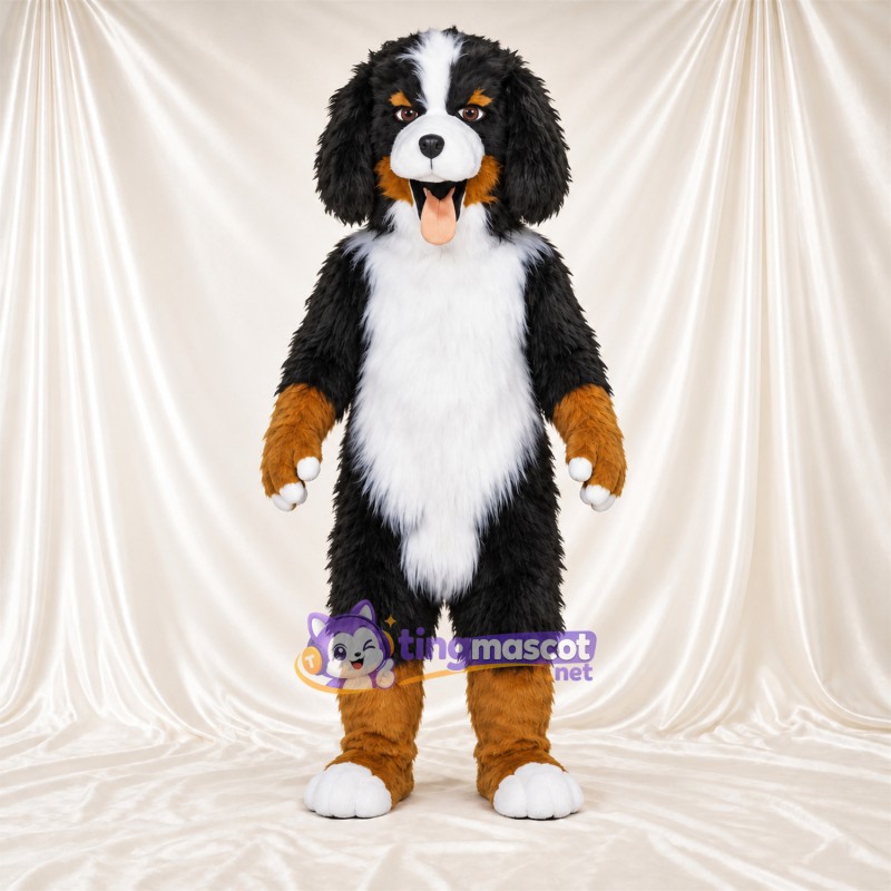 Black, Brown and White Dog Mascot Costume - White Belly and Brown Hands Black, Brown and White Dog Mascot Costume - White Belly and Brown Hands