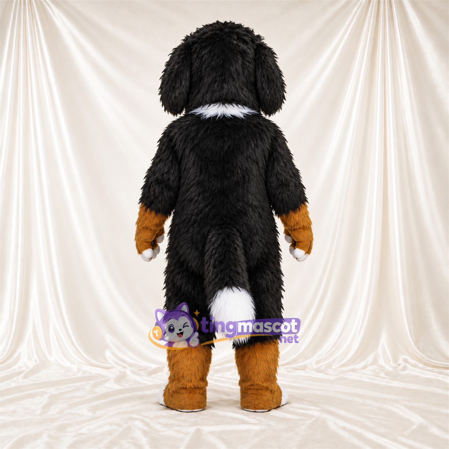 Black, Brown and White Dog Mascot Costume - White Belly and Brown Hands Black, Brown and White Dog Mascot Costume - White Belly and Brown Hands