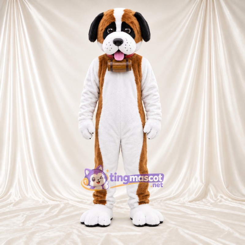 Maskottchenkostüm Hund – braun / weiß – Fliege
