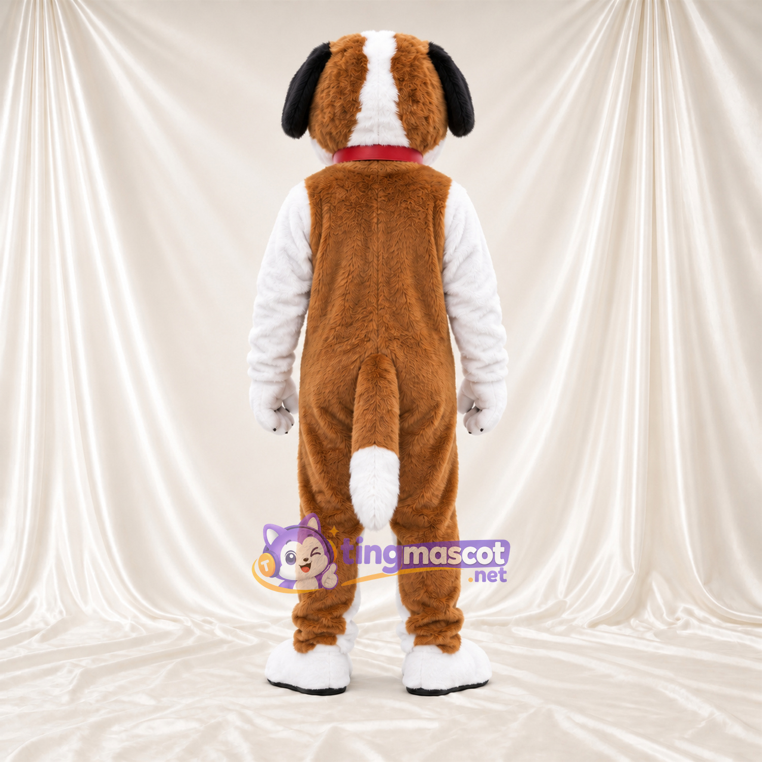 Maskottchenkostüm Hund – braun / weiß – Fliege Maskottchenkostüm Hund – braun / weiß – Fliege
