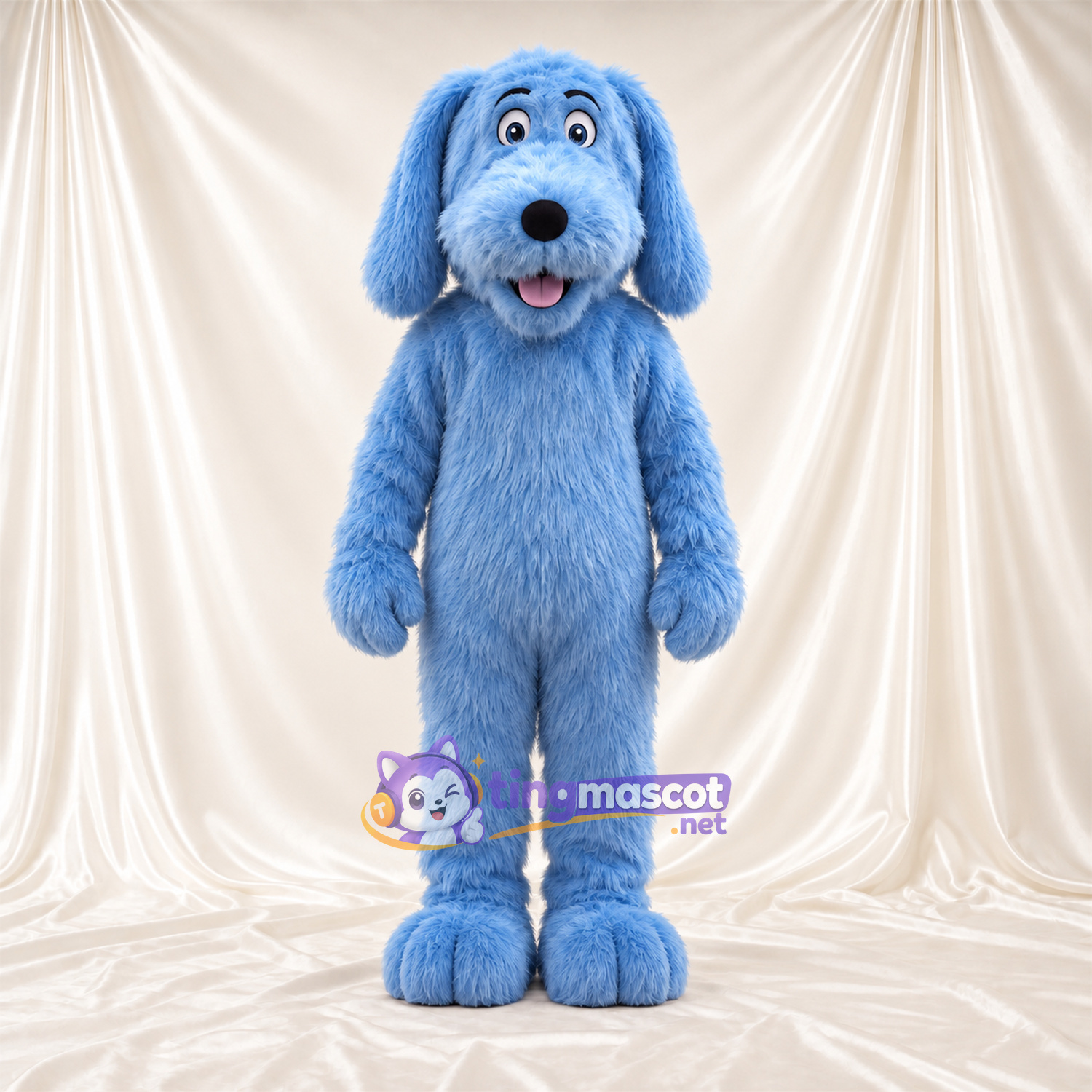 Costume de mascotte Chien – bleu – Langue (rose); Fourrure hirsute Costume de mascotte Chien – bleu – Langue (rose); Fourrure hirsute
