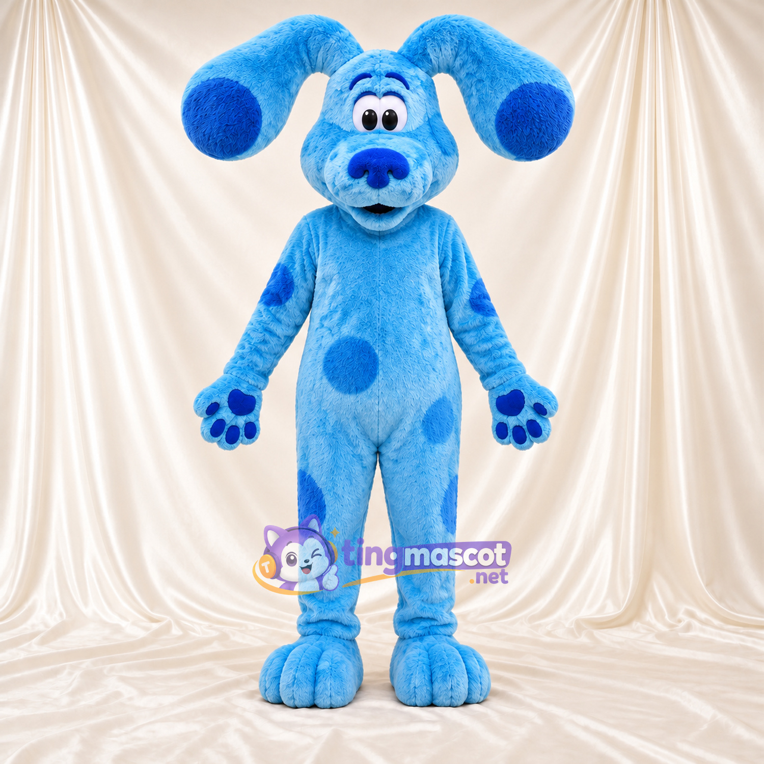 Costume de mascotte Chien – bleu – Coussinets (bleu); Taches (bleu) Costume de mascotte Chien – bleu – Coussinets (bleu); Taches (bleu)