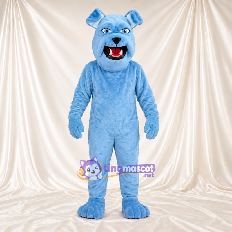 Blue Bulldog Mascot Costume - Pink Tongue and Pointed Fangs Blue Bulldog Mascot Costume - Pink Tongue and Pointed Fangs