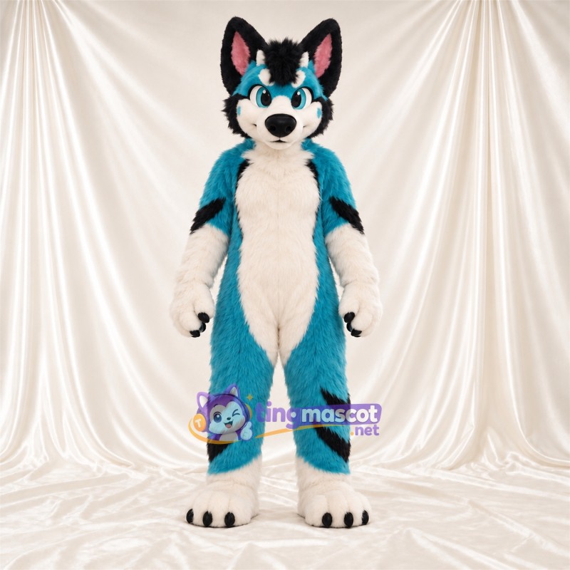 Maskottchenkostüm Husky – blau / weiß – Ringelschwanz; Beine Maskottchenkostüm Husky – blau / weiß – Ringelschwanz; Beine