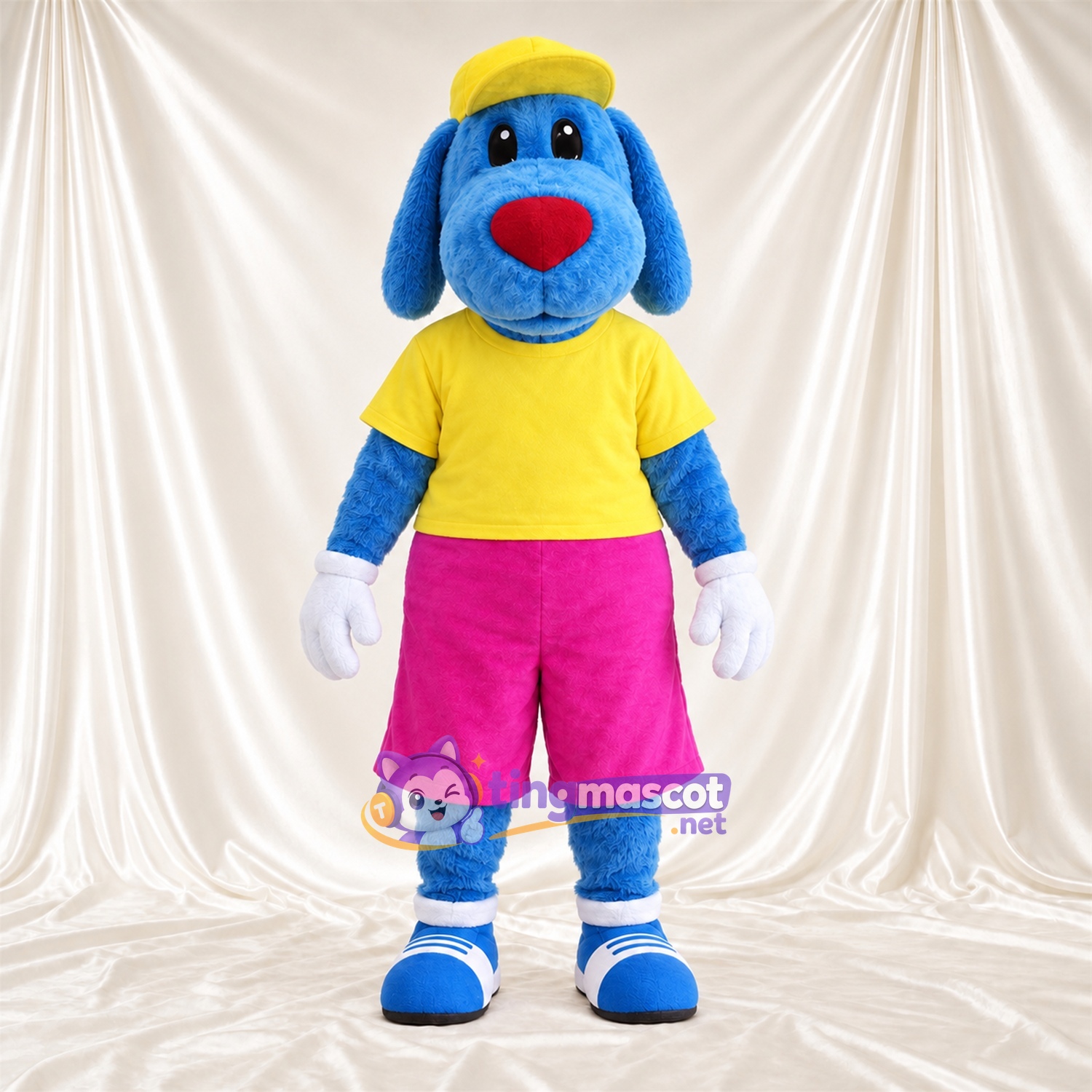 Costume de mascotte Chien – bleu – Chemise (jaune); Short (rose) Costume de mascotte Chien – bleu – Chemise (jaune); Short (rose)