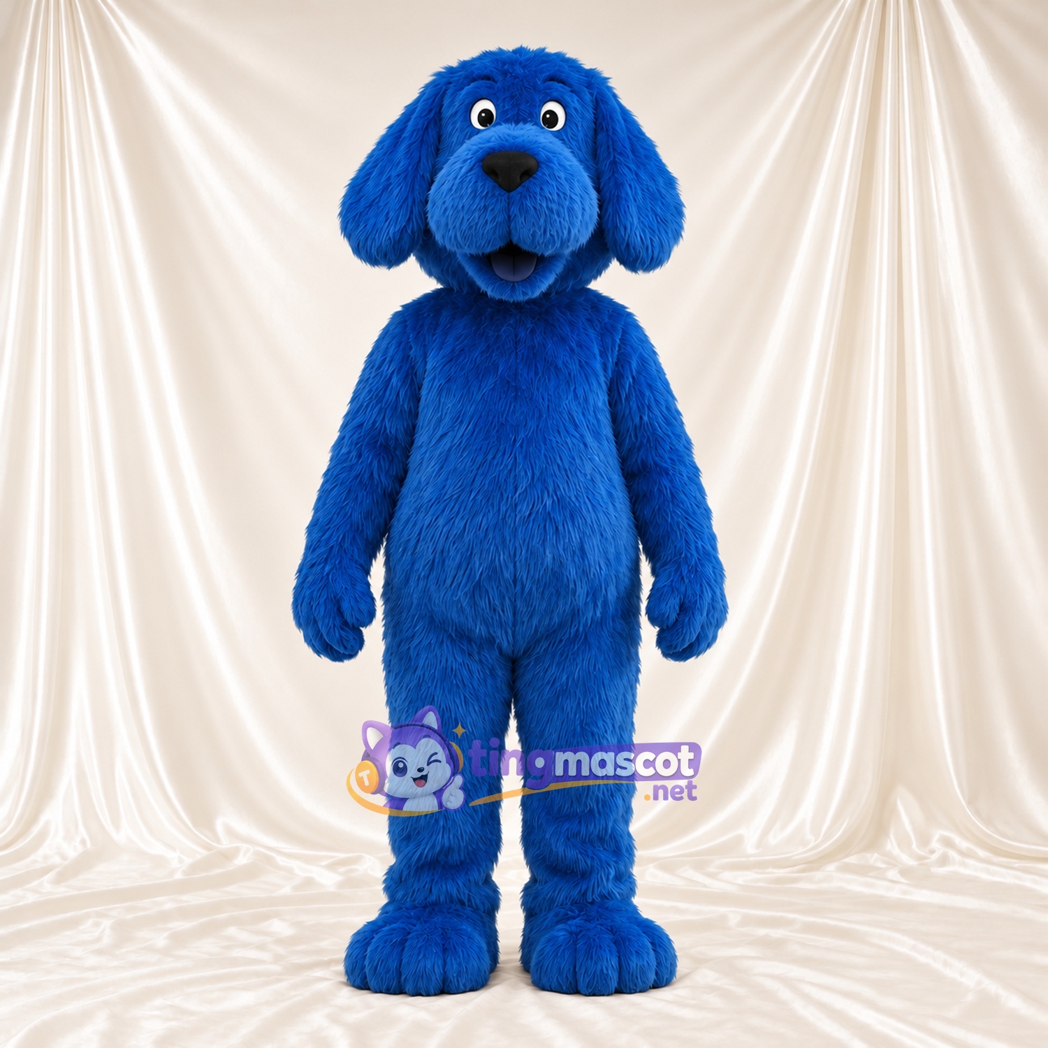 Costume de mascotte Chien – bleu – Oreilles tombantes; Fourrure hirsute