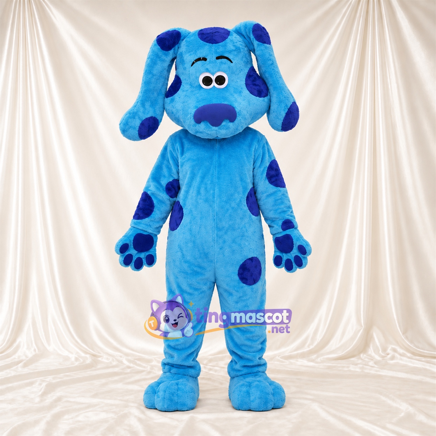 Costume de mascotte Chien – bleu – Coussinets (bleu); Taches (bleu) Costume de mascotte Chien – bleu – Coussinets (bleu); Taches (bleu)