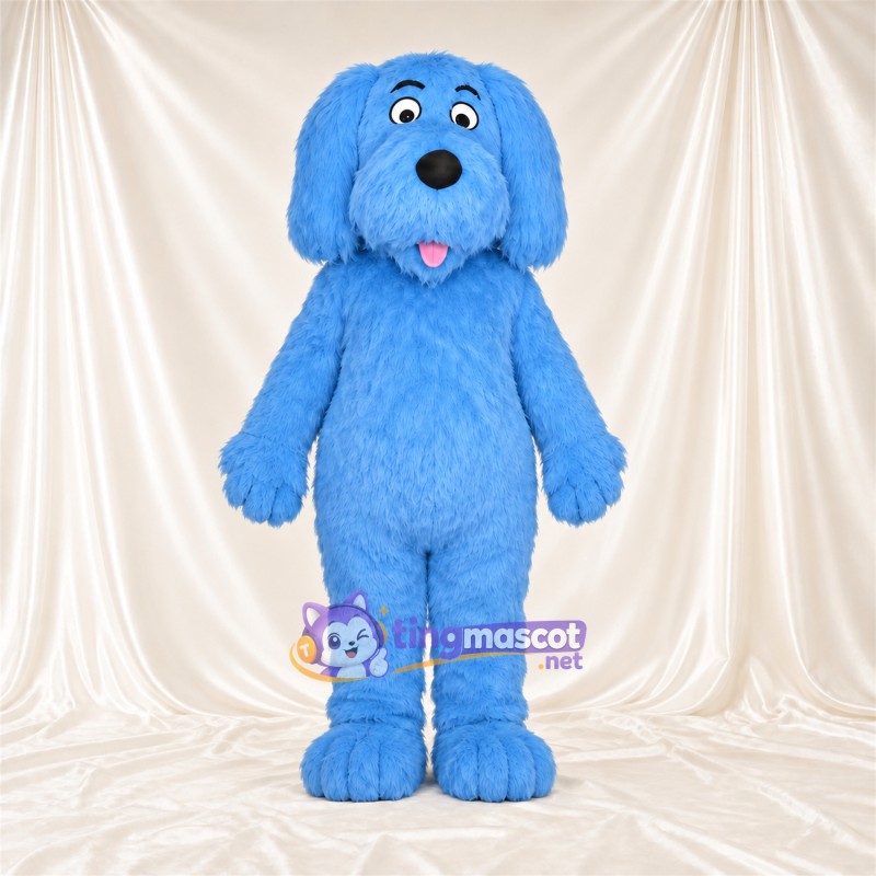 Costume de mascotte Chien – bleu – Langue (rose); Fourrure hirsute Costume de mascotte Chien – bleu – Langue (rose); Fourrure hirsute