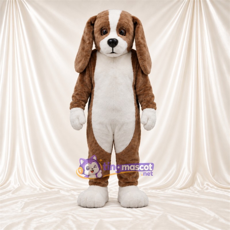 Maskottchenkostüm Hund – braun / weiß – Bauch (weiß); Knöchelmanschetten (weiß)