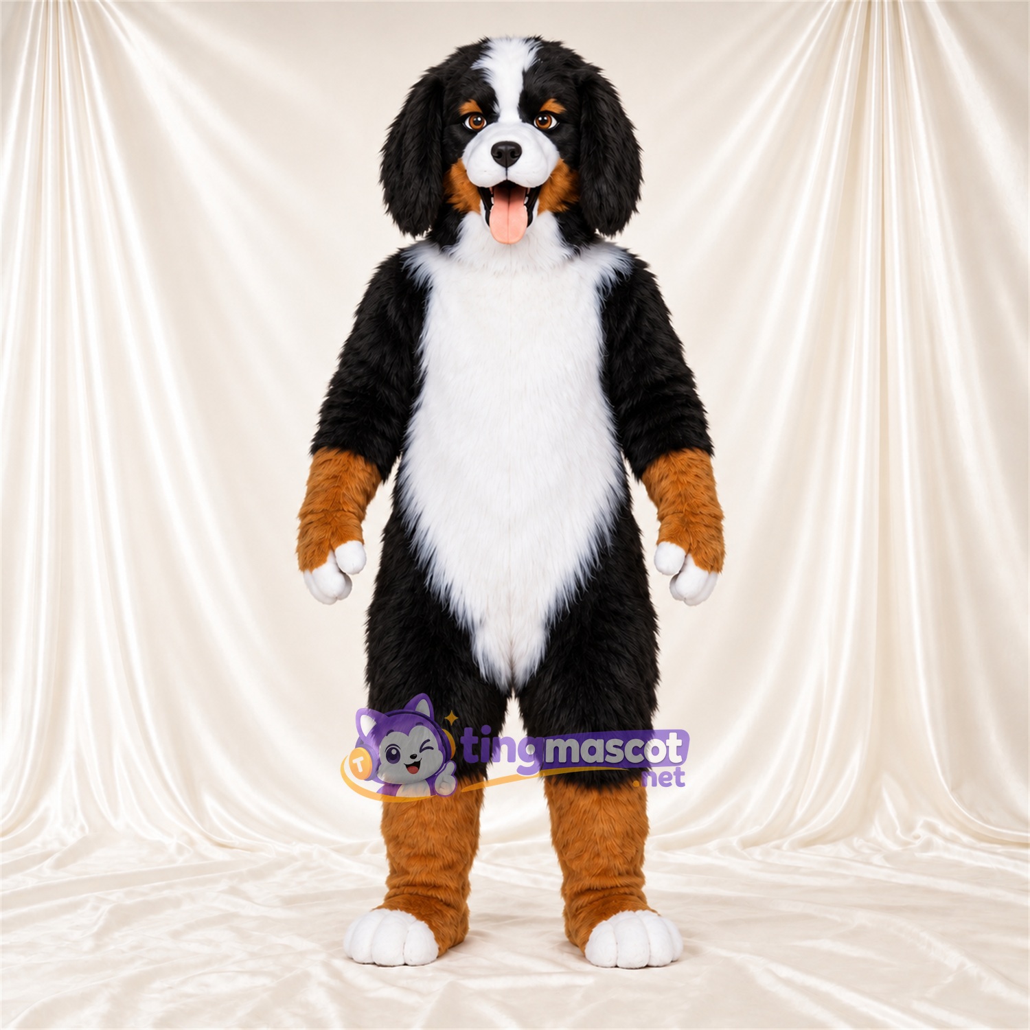 Black, Brown and White Dog Mascot Costume - White Belly and White Tail Tip Black, Brown and White Dog Mascot Costume - White Belly and White Tail Tip