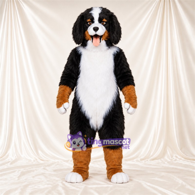 Black, Brown and White Dog Mascot Costume - White Belly and White Tail Tip Black, Brown and White Dog Mascot Costume - White Belly and White Tail Tip