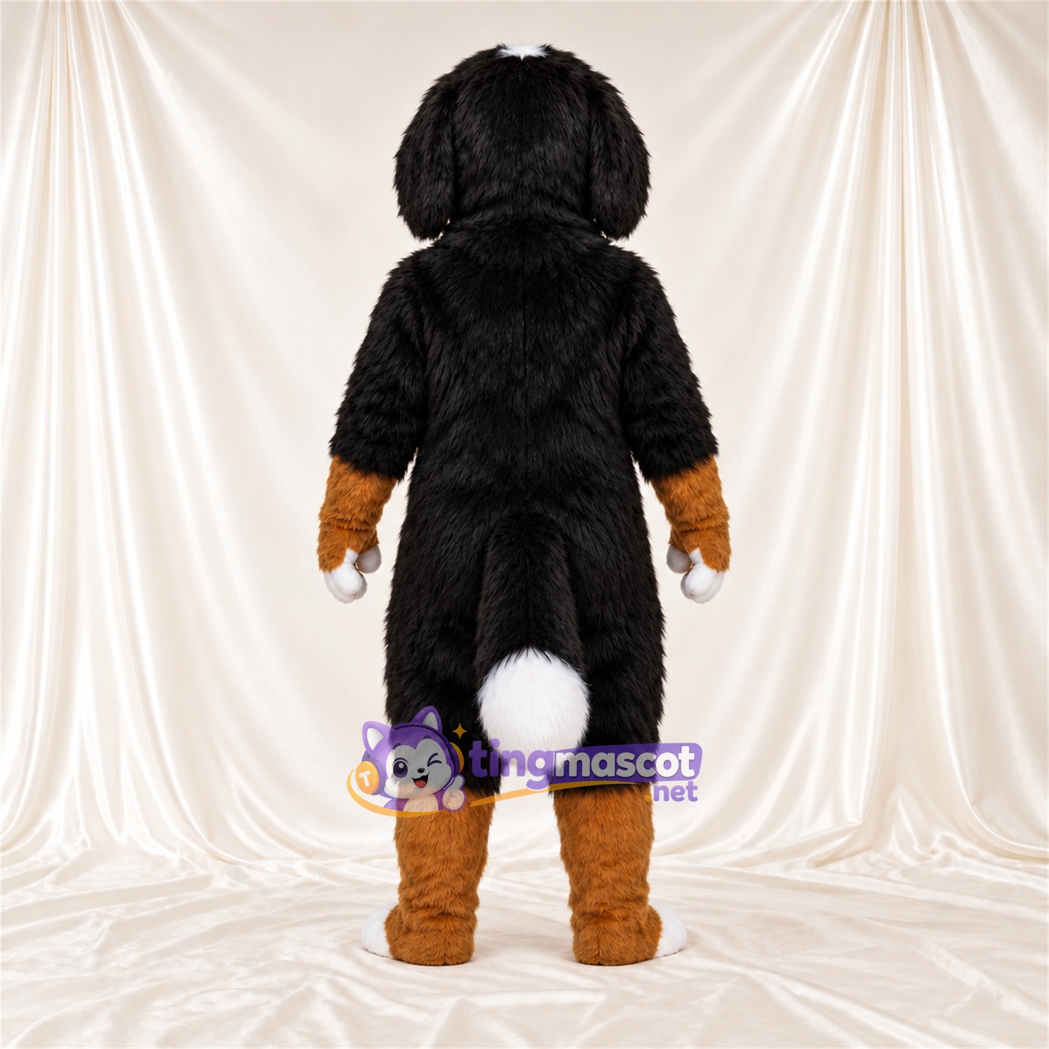 Black, Brown and White Dog Mascot Costume - White Belly and White Tail Tip Black, Brown and White Dog Mascot Costume - White Belly and White Tail Tip