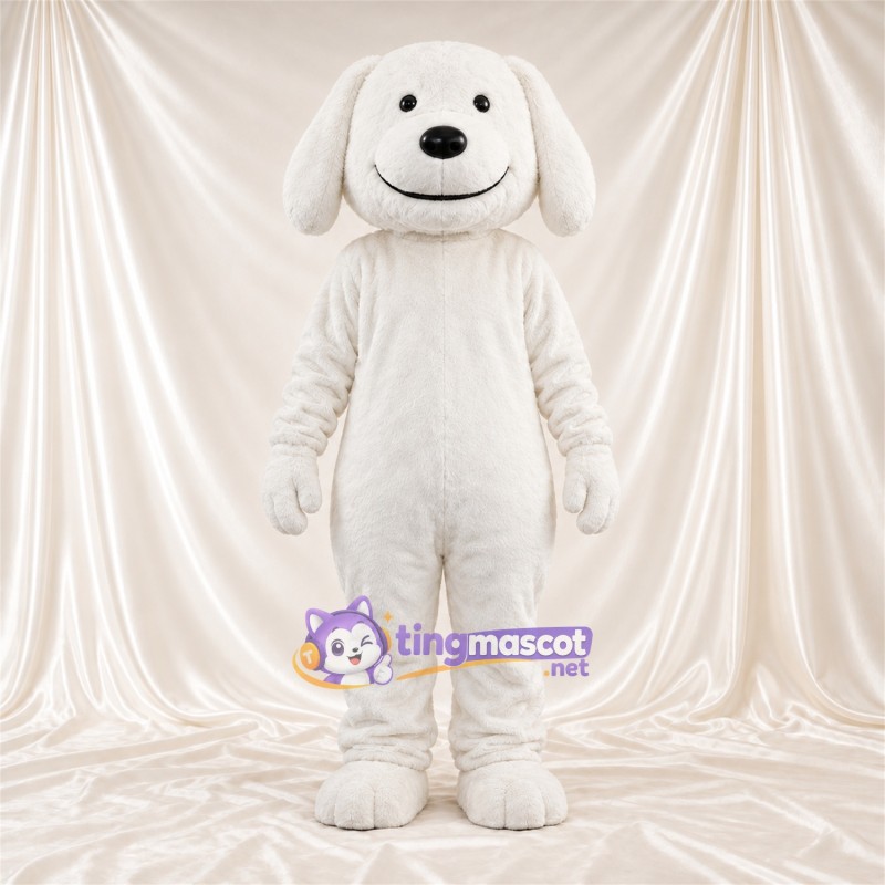 Costume de mascotte Chien – blanc – Oreilles tombantes; Visage souriant Costume de mascotte Chien – blanc – Oreilles tombantes; Visage souriant