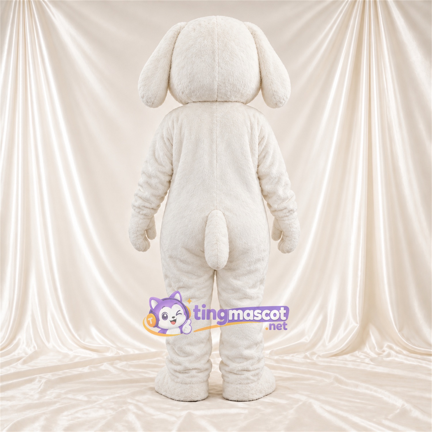 Costume de mascotte Chien – blanc – Oreilles tombantes; Visage souriant Costume de mascotte Chien – blanc – Oreilles tombantes; Visage souriant