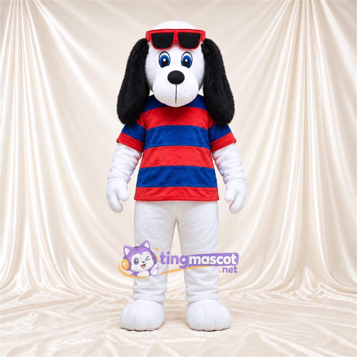 Costume de mascotte Chien – noir / blanc – Chemise; Lunettes de soleil Costume de mascotte Chien – noir / blanc – Chemise; Lunettes de soleil
