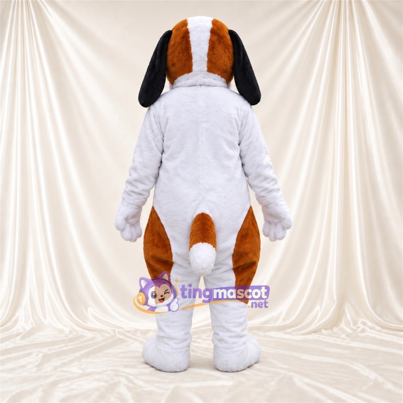 Maskottchenkostüm Hund – braun / weiß – Brust (weiß); Schlappohren (schwarz) Maskottchenkostüm Hund – braun / weiß – Brust (weiß); Schlappohren (schwarz)