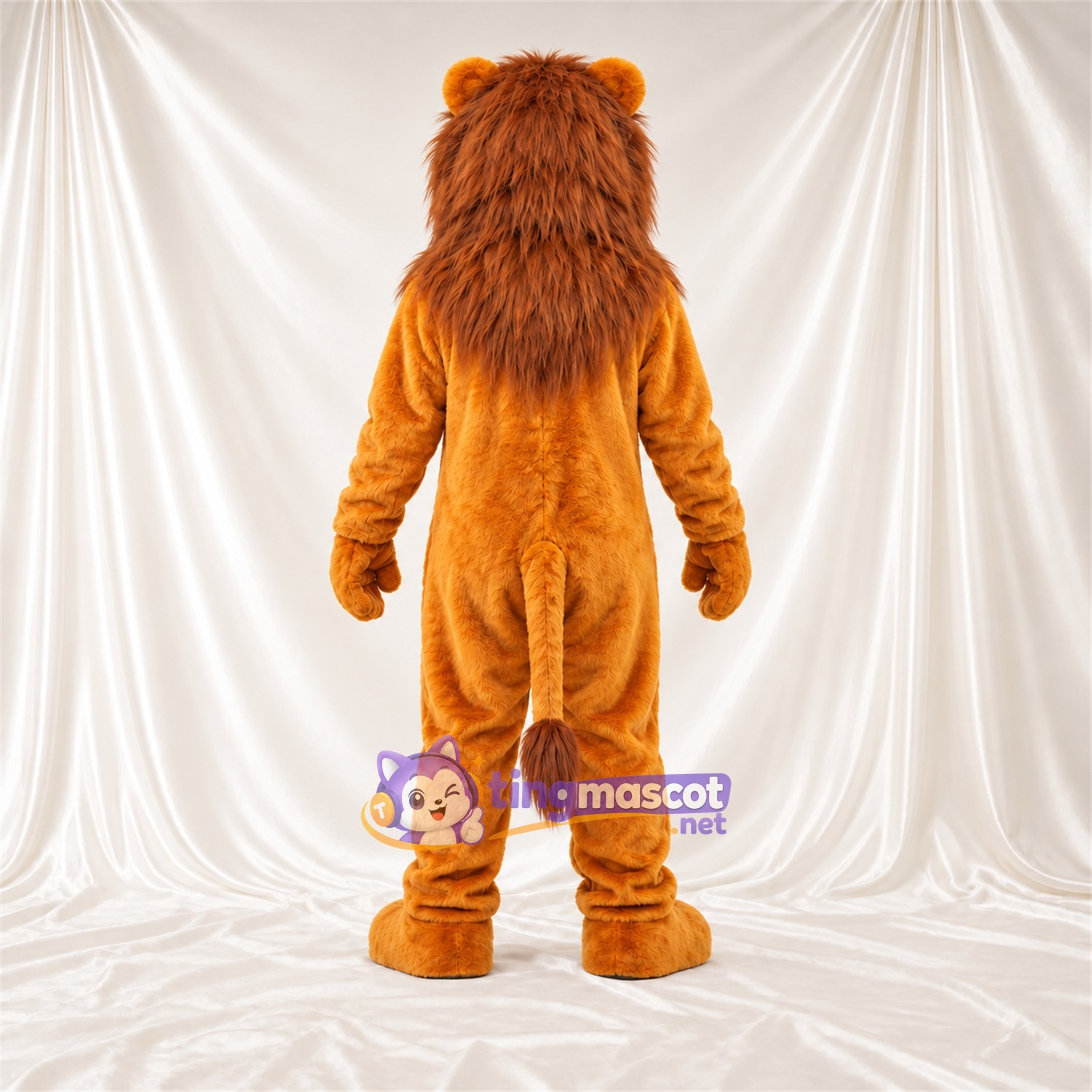Costume de mascotte Lion – orange – Crinière (marron); Bouche ouverte Costume de mascotte Lion – orange – Crinière (marron); Bouche ouverte