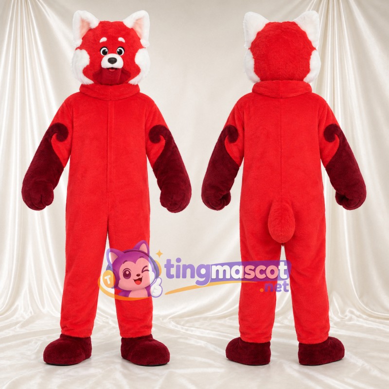 Costume de mascotte Panda roux – rouge – Gants (rouge); Pieds (rouge)