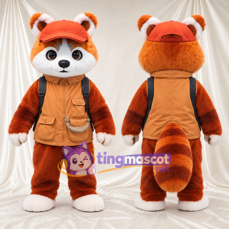 Costume de mascotte Panda roux – orange / marron – Casquette (orange); Gilet