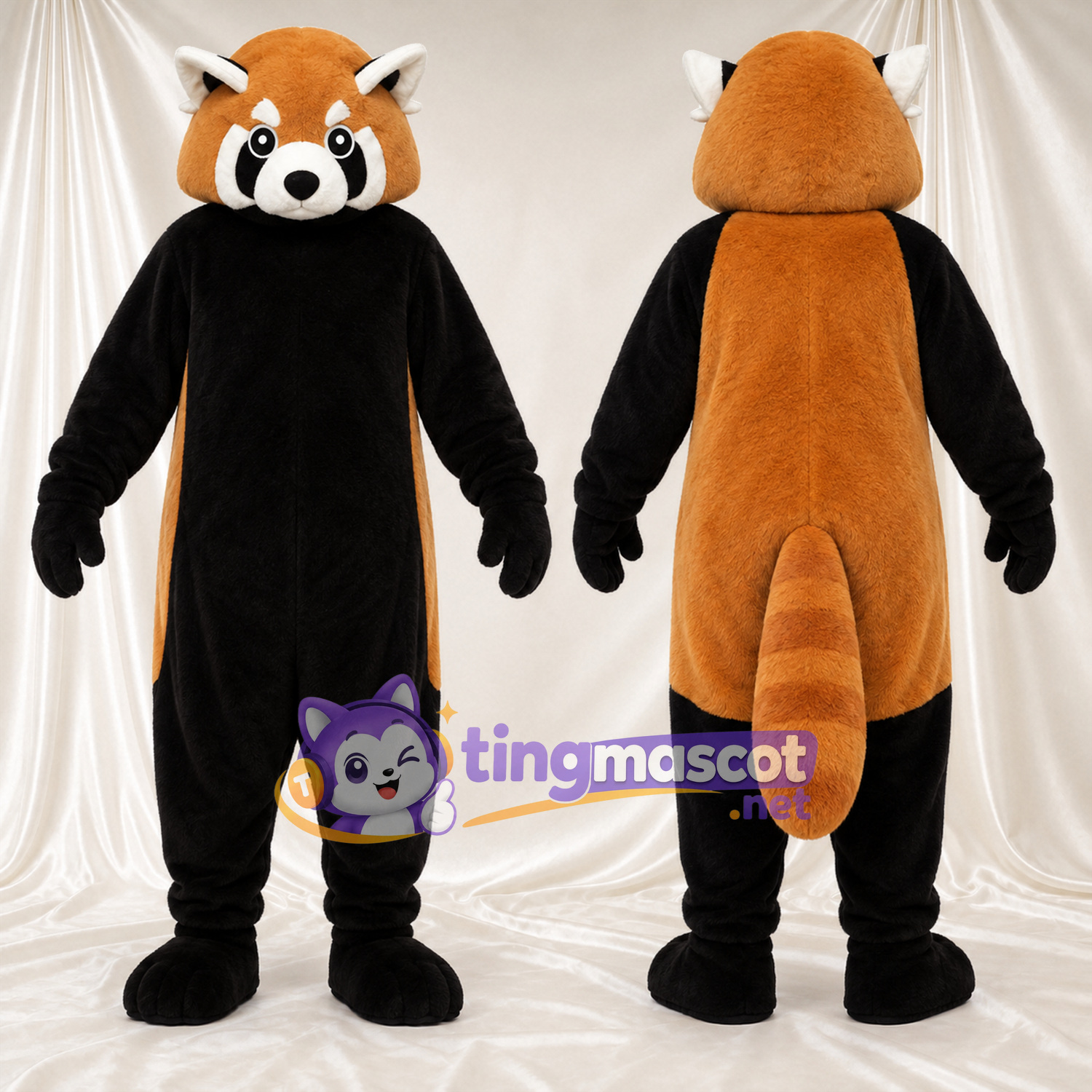 Maskottchenkostüm Roter Panda – orange / braun – Bauch (schwarz); Gestreifter Schwanz (weiß) Maskottchenkostüm Roter Panda – orange / braun – Bauch (schwarz); Gestreifter Schwanz (weiß)