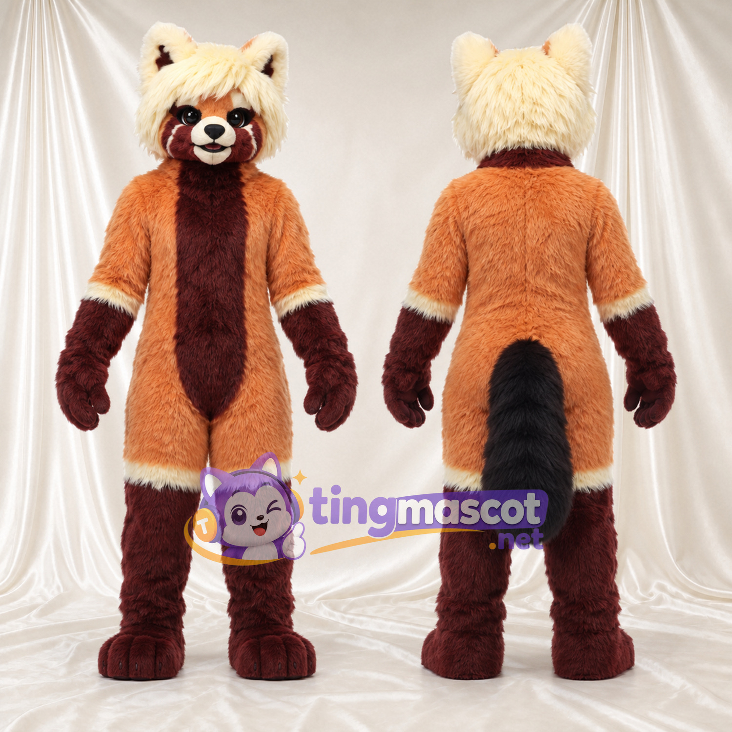 Maskottchenkostüm Roter Panda – orange / creme / braun Maskottchenkostüm Roter Panda – orange / creme / braun