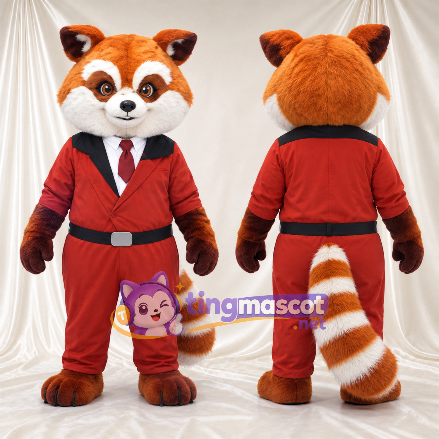 Costume de mascotte Panda roux – orange / marron – Costume (rouge); Cravate