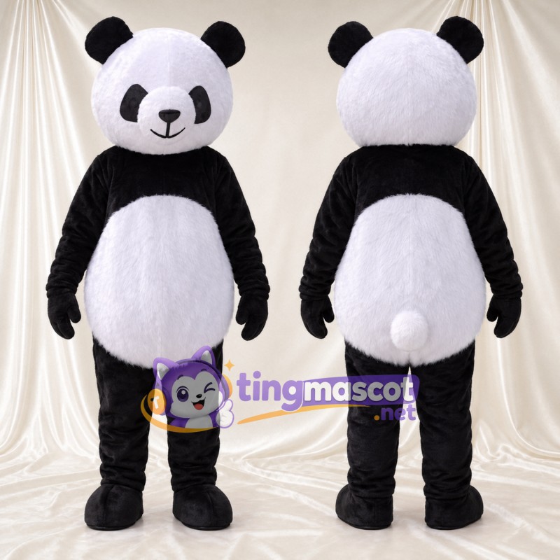Maskottchenkostüm Panda – schwarz / weiß – Augenflecken; Schwanz (weiß)