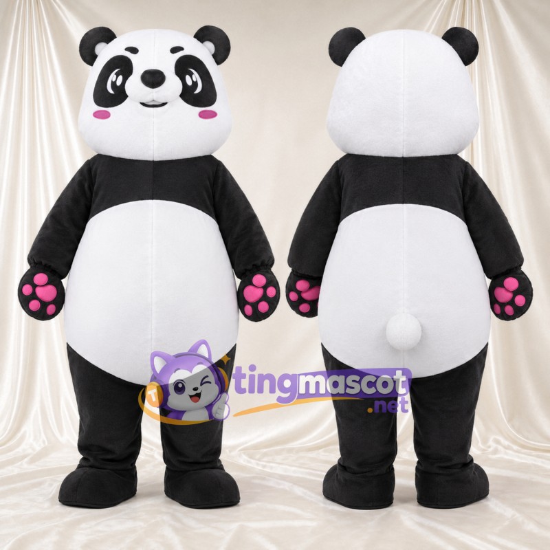 Black and White Panda Mascot Costume - Pink Cheeks and Pink Paw Pads