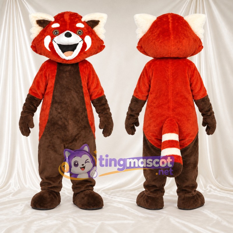 Costume de mascotte Panda roux – rouge / marron – Ventre (marron); Queue rayée (blanc)